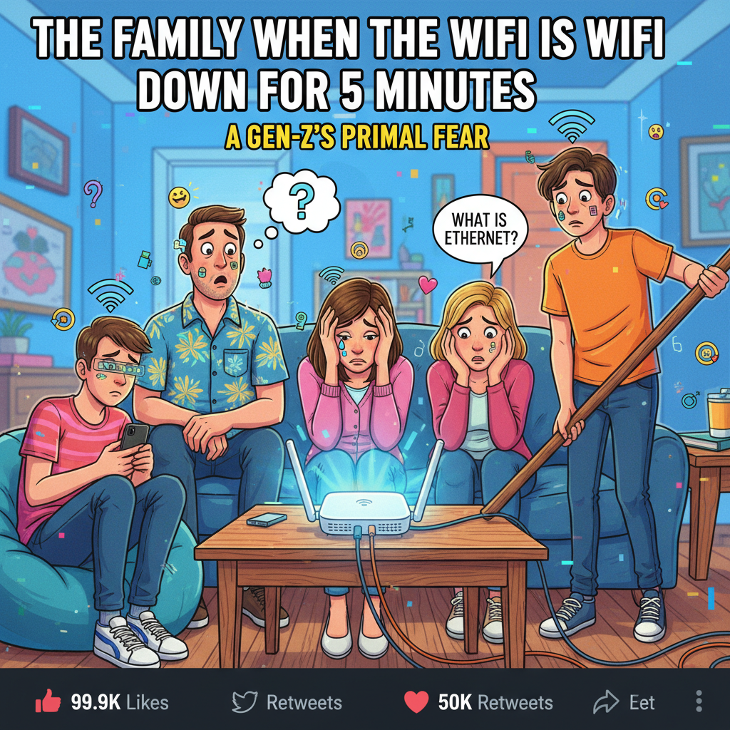 Wifi goes down. My entire household devolves into primal screams and staring blankly at walls.