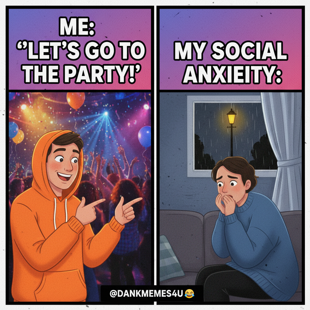 Extrovert: 'Let's go to that huge party!' Introvert: *already planning how to escape through a window*