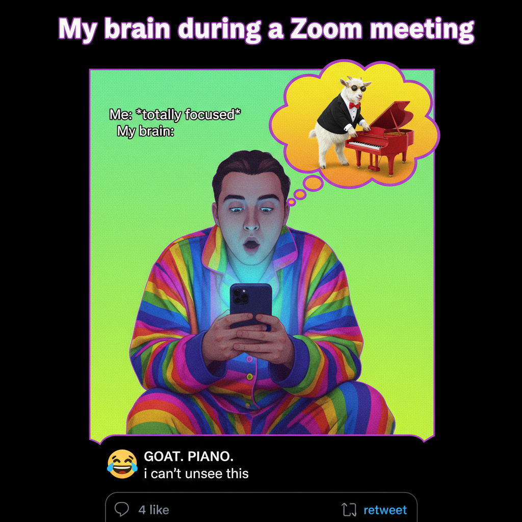 Me: 'I'll just check Twitter for 5 mins.' *4 hours later, I'm watching a goat play the piano*