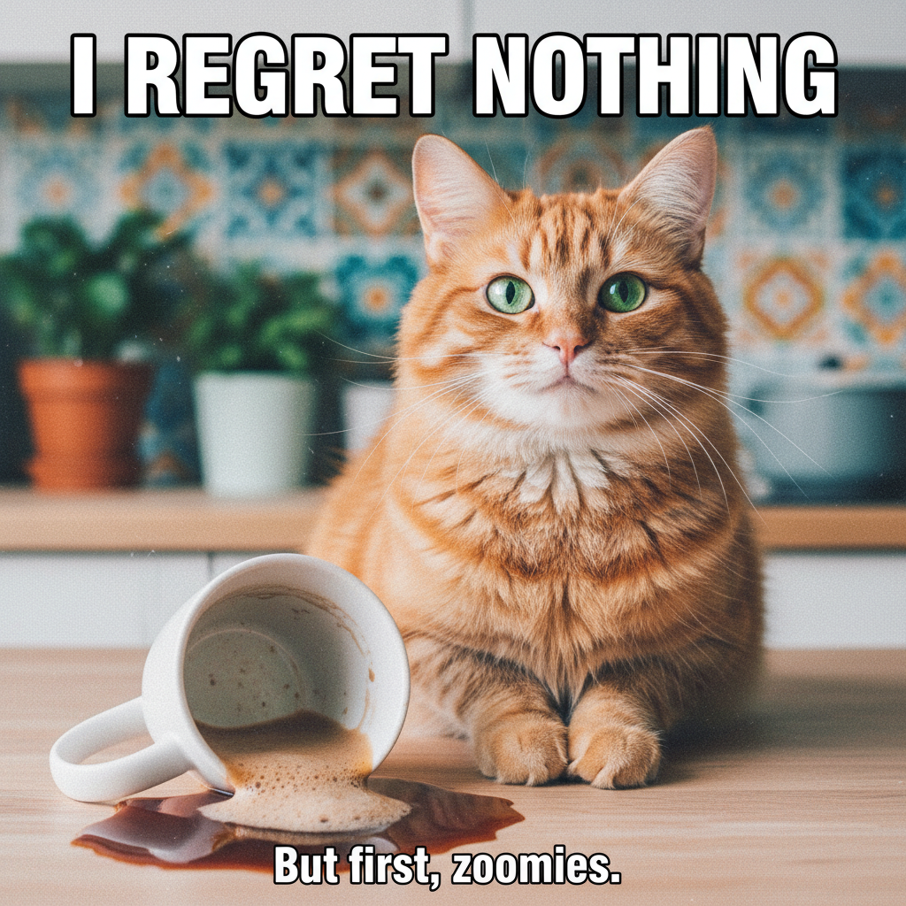 My cat just knocked my coffee over, then stared at me like *I* was the problem.