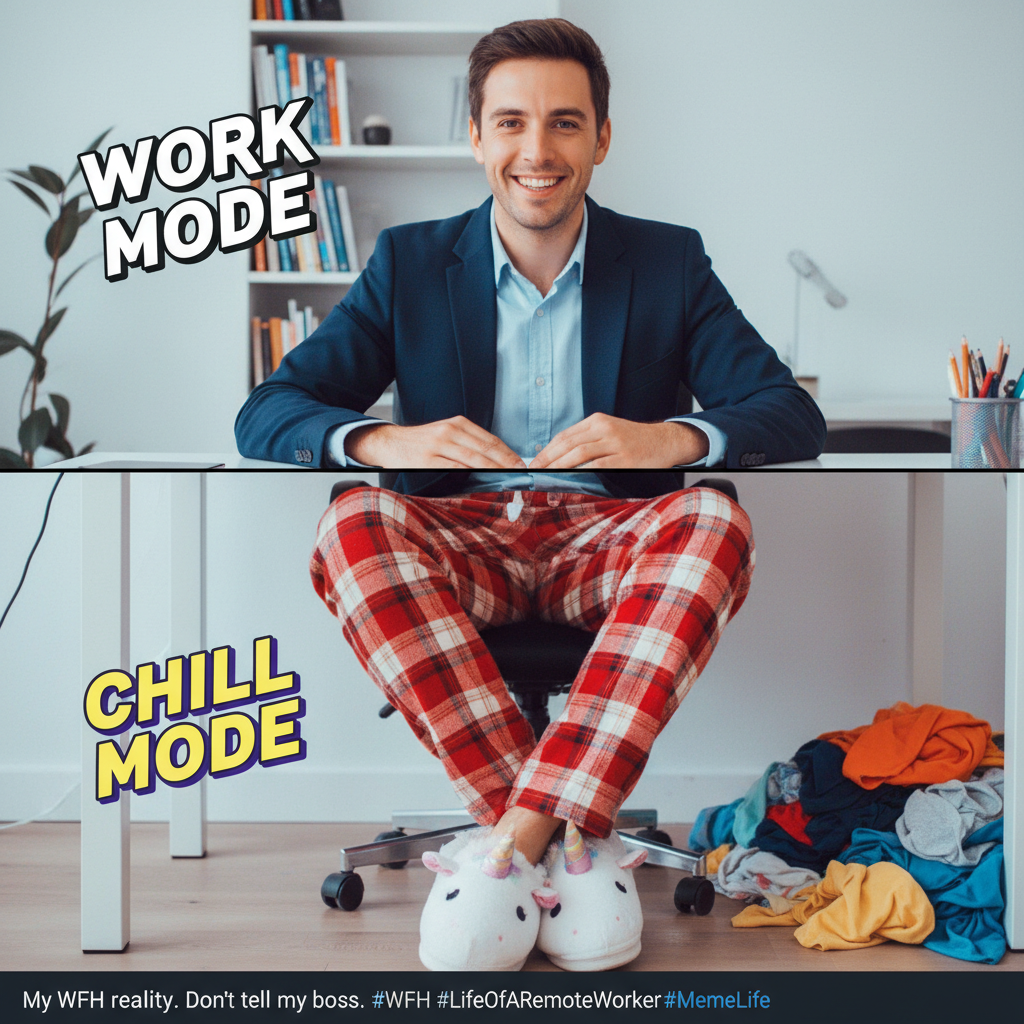 My 'professional' WFH outfit vs. what's happening below the camera.