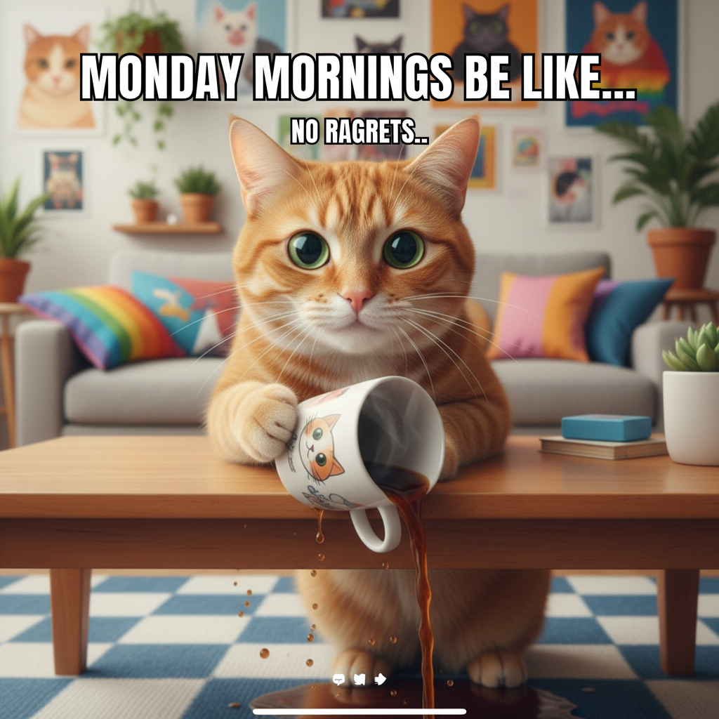 My cat just stared into my soul while slowly pushing my coffee off the table.