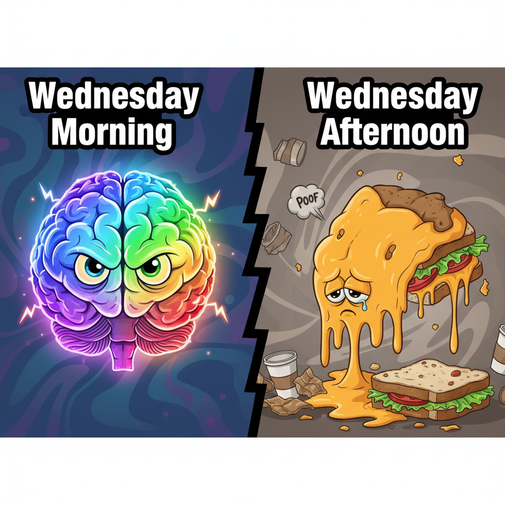 My brain cells on Wednesday vs. My brain cells on Friday. Send snacks.