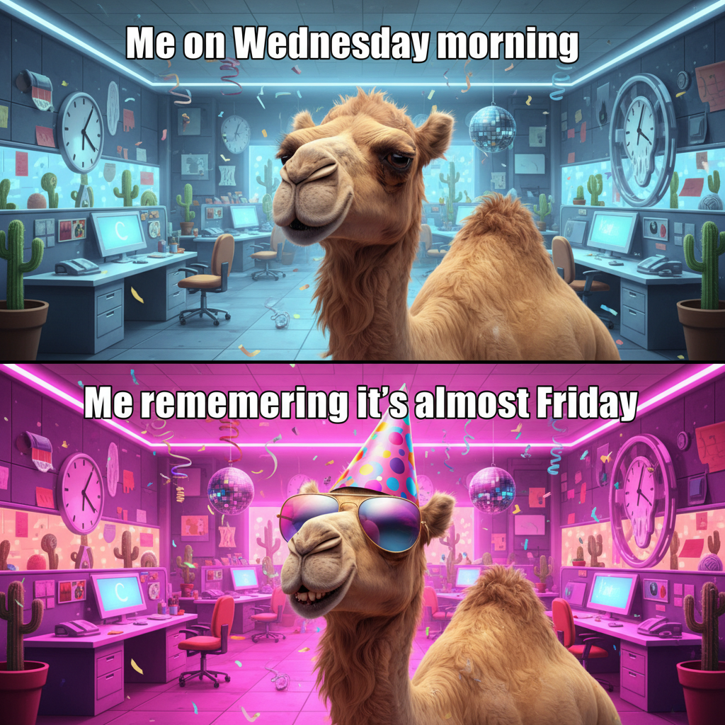 My brain trying to function on Hump Day vs. my brain remembering it's almost Friday