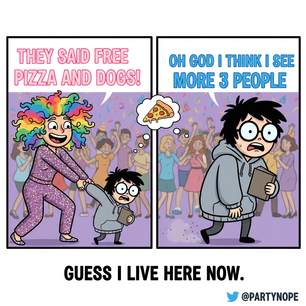 Extrovert: 'Let's go to that huge party!' Introvert: *already planning my escape route*
