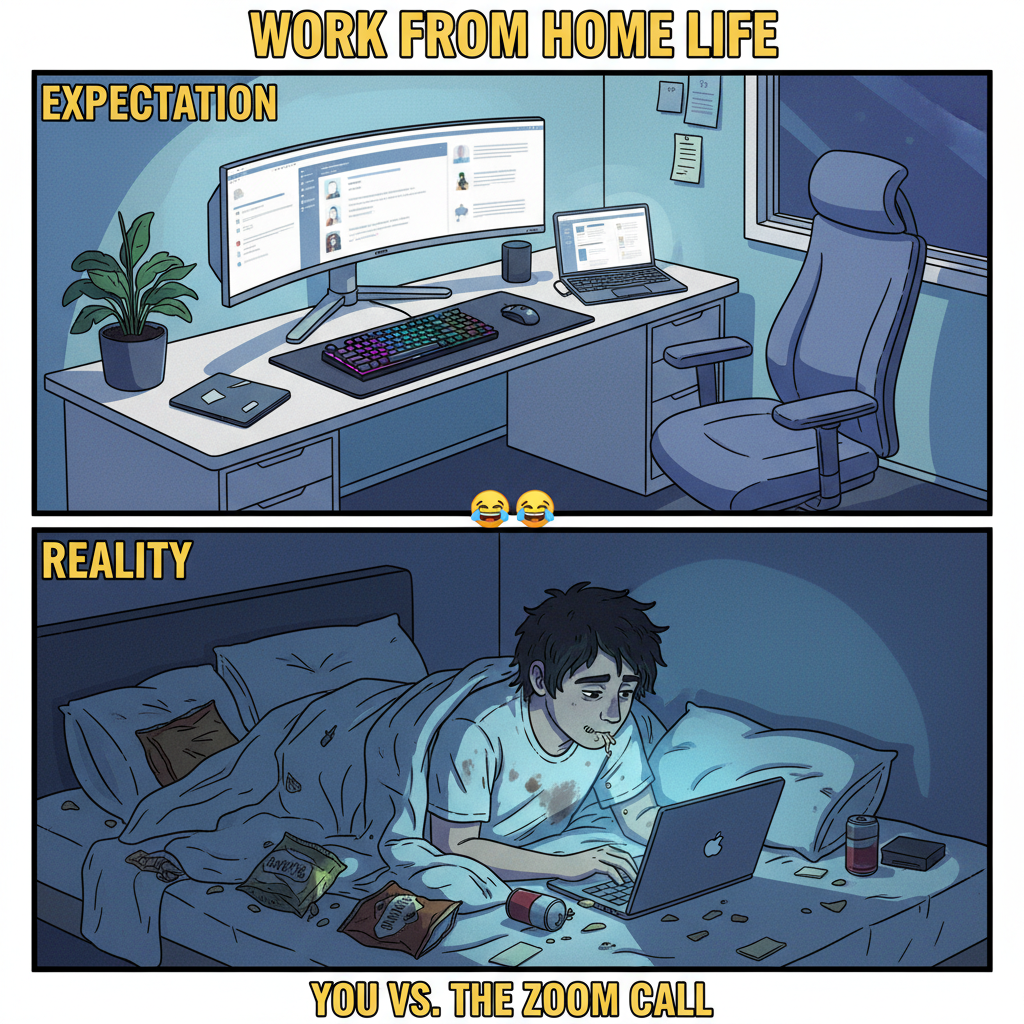 My 'professional' work-from-home setup vs. my actual 'work-from-home' setup.