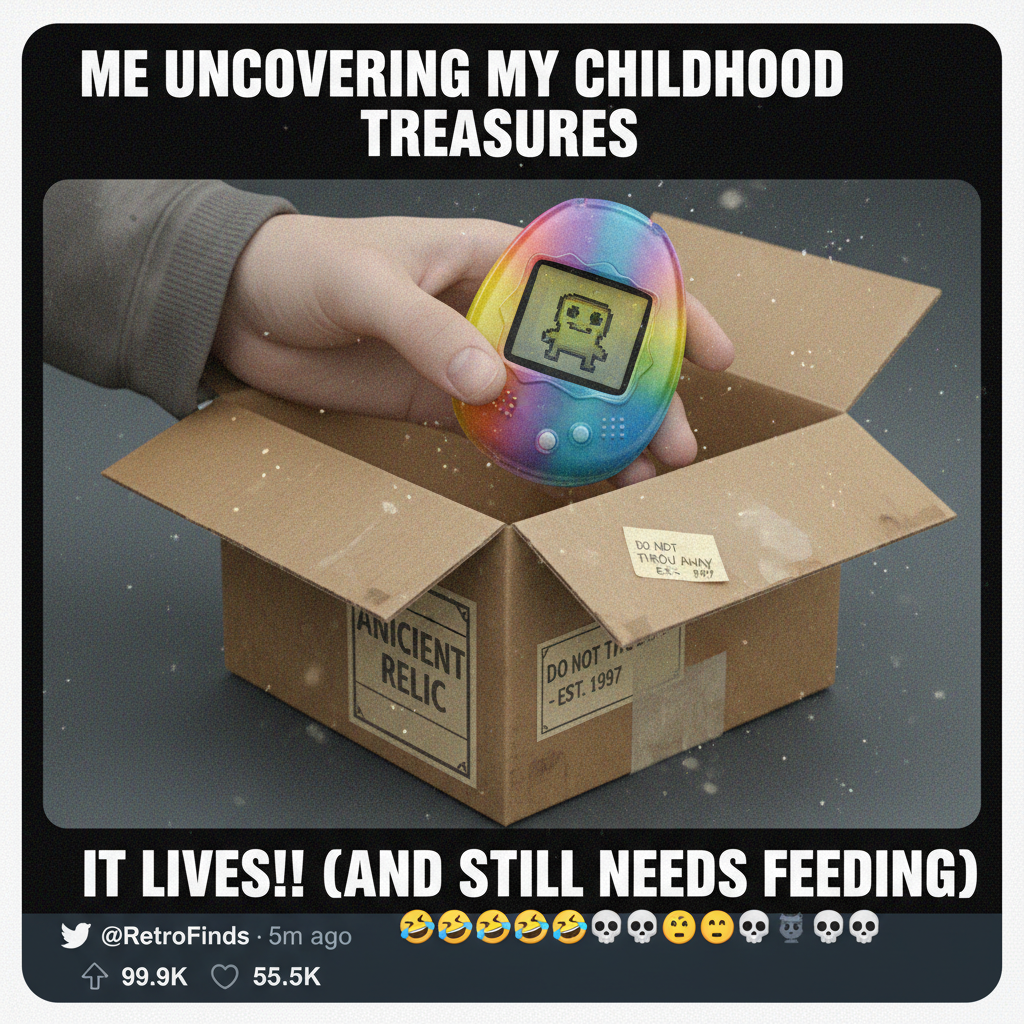 Finding a perfectly preserved Tamagotchi in a dusty box. My childhood is calling.