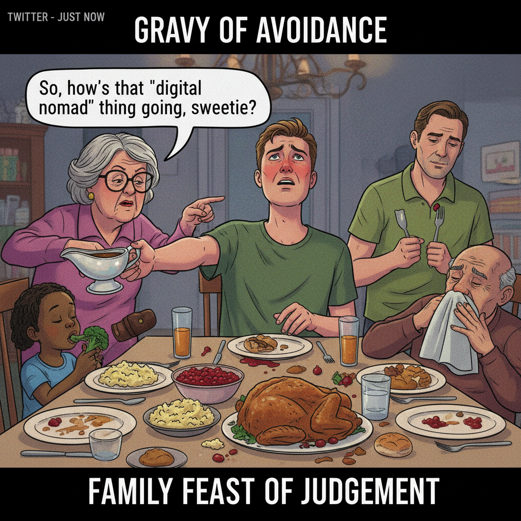 My aunt just asked why I'm still single at the holiday dinner. Passed the gravy. #Chaos
