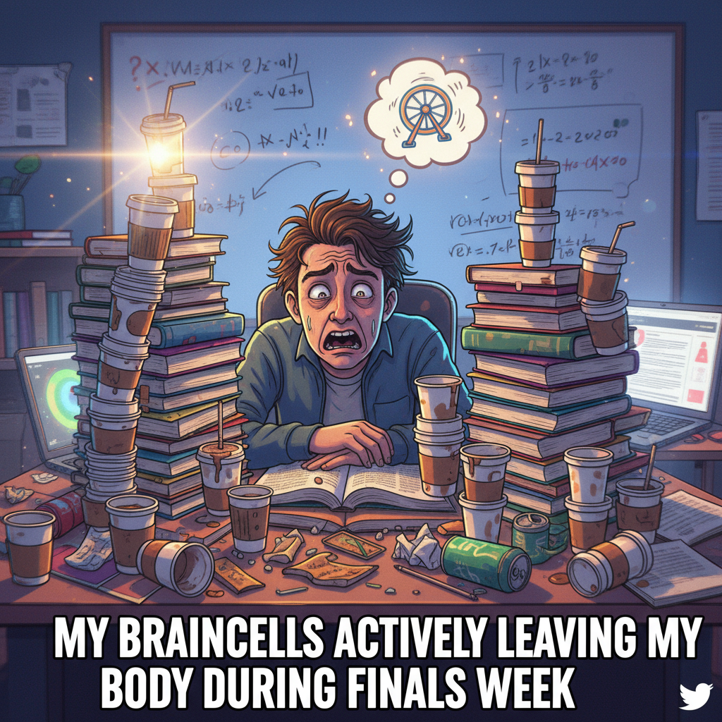Exam season is just 3 months of coffee, 2 hours of panic, and 5 mins of 'I'm doomed'.