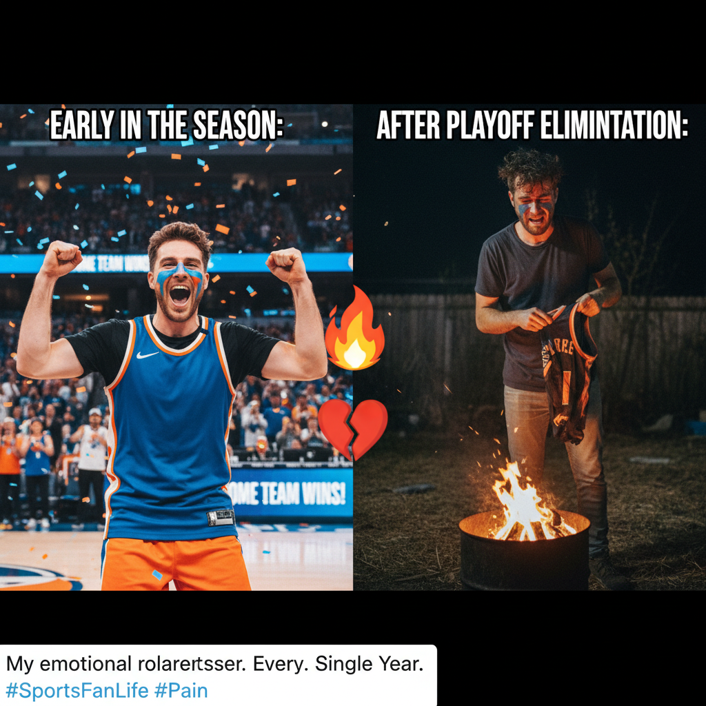 My team won. I'm getting a tattoo of the coach's face. My team lost. I'm burning my jersey.