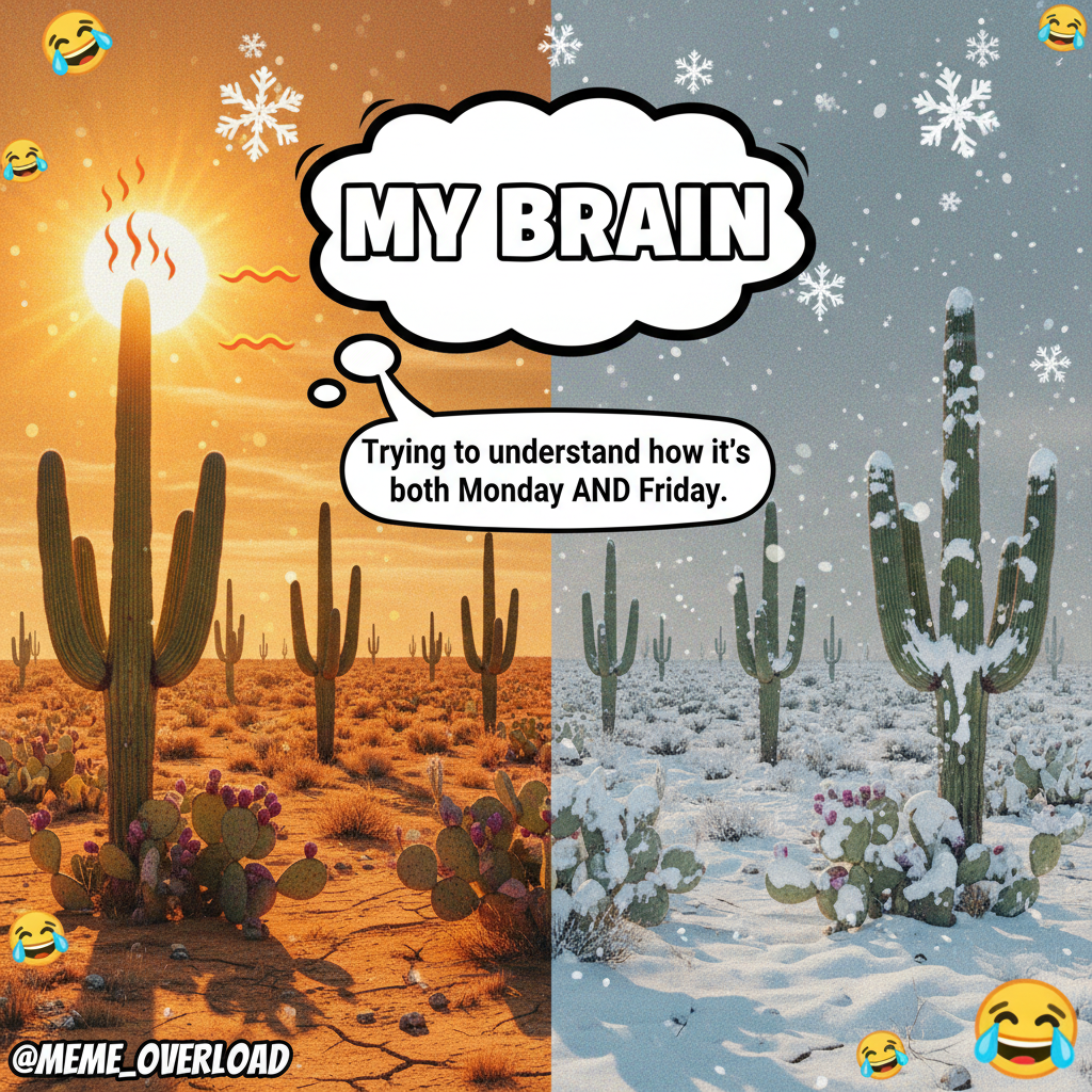 It's 100 degrees but also snowing. Nature is officially broken. Send help.