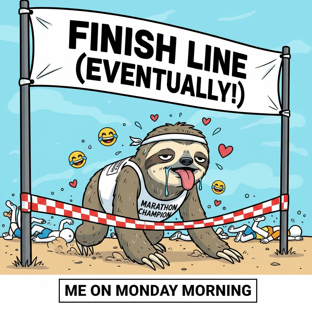 Monday morning energy levels: a sloth trying to run a marathon. Send coffee, send help, send weekend.