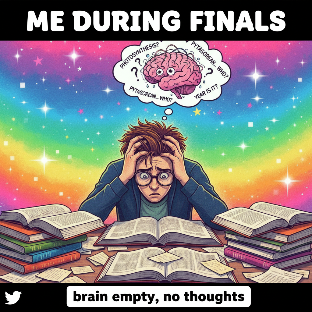 My brain during exams: 'The mitochondria is the powerhouse of the... wait, what's my name again?'