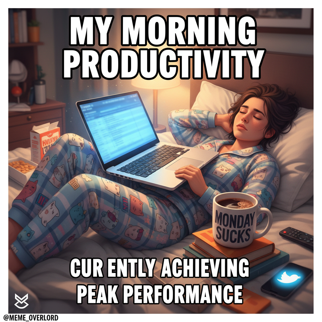 My WFH 'office' is just my bed with a laptop on my stomach. Productivity 📈