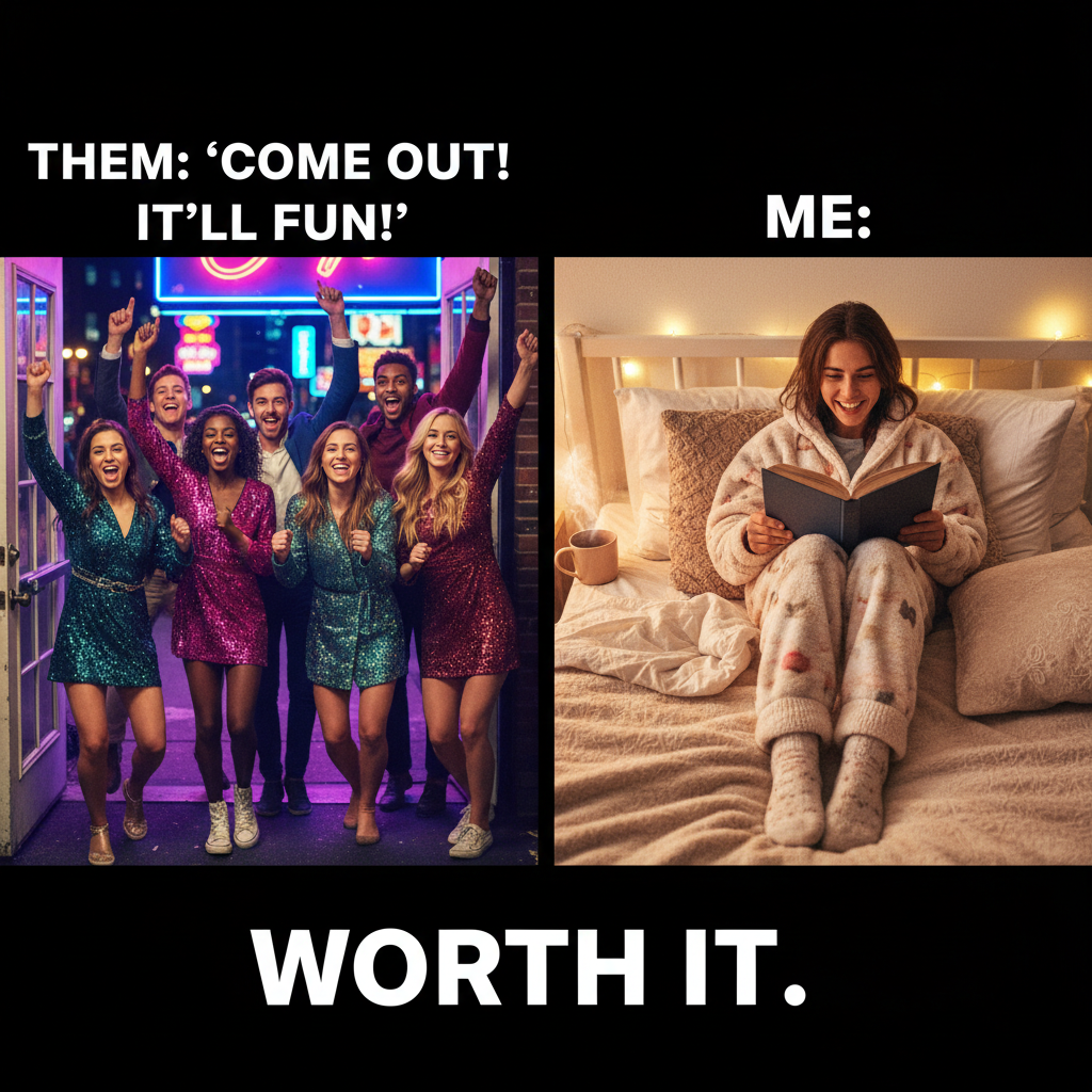 Extrovert: 'Let's go out!' Introvert: *already in bed by 8 PM* 'Sounds fun!'