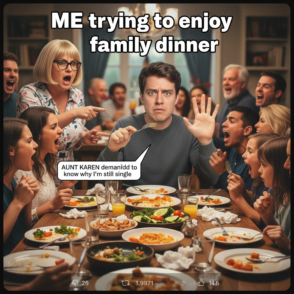 Aunt Karen just asked if I'm dating anyone yet. Send help. #HolidayChaos