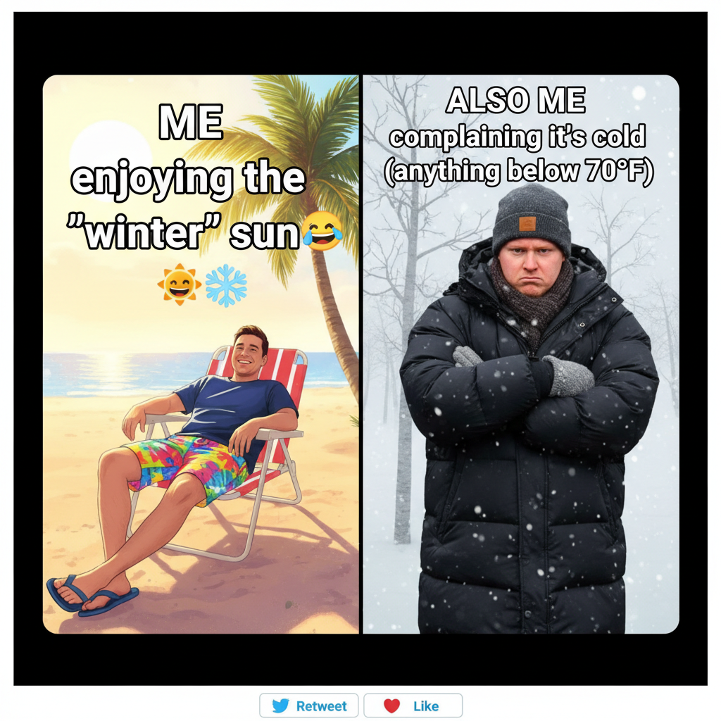 It's 70 degrees and sunny. My neighbor is still complaining it's 'too cold for shorts.' Sir.