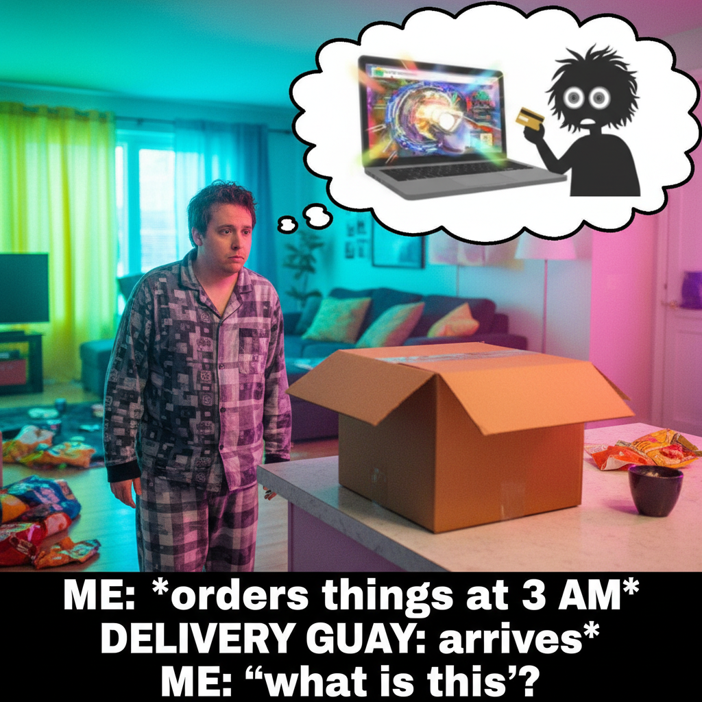 Me: *buys something online at 3 AM* Also me: 'What is this package? I don't remember ordering this.'