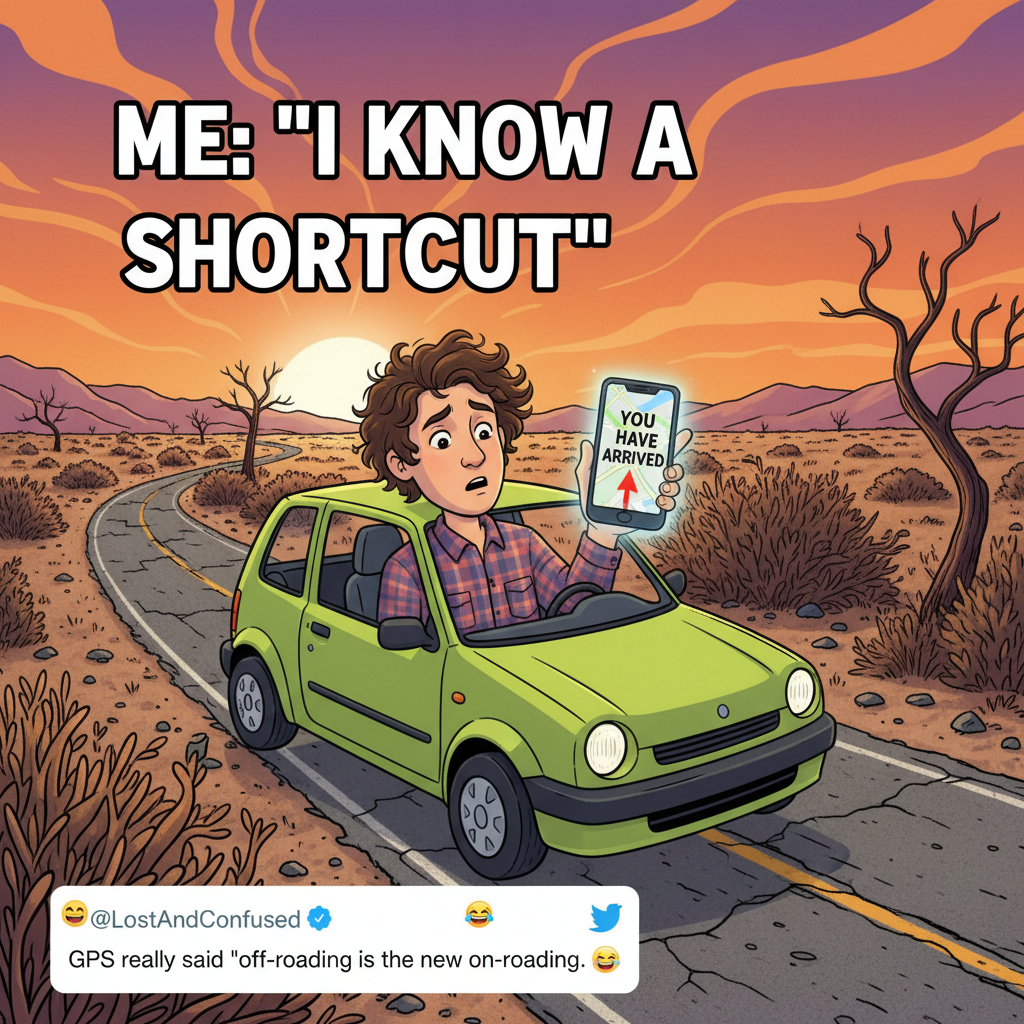 GPS: 'In 200 feet, turn left.' Me, 201 feet later: 'Guess I live here now.'