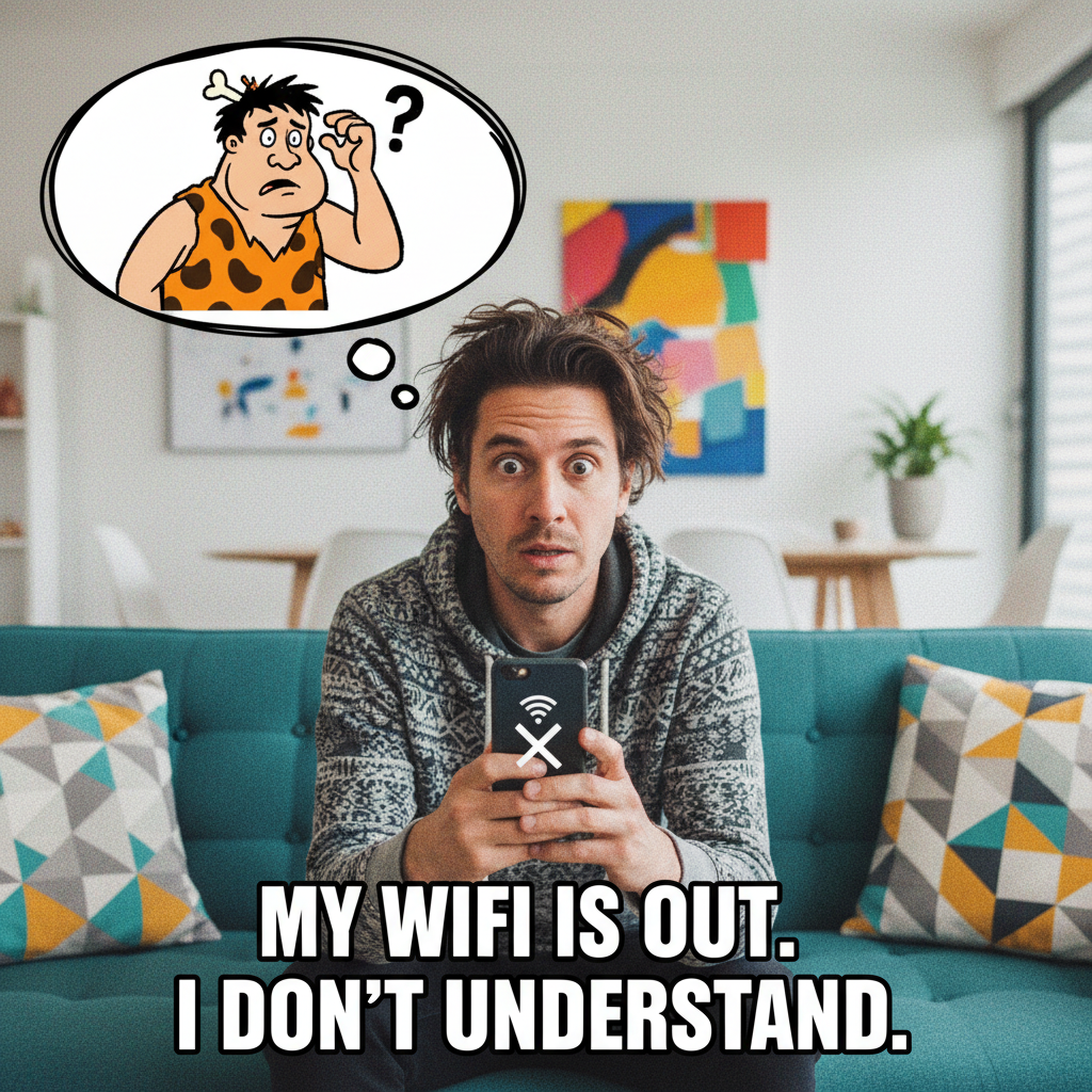 When the WiFi goes down, my brain goes: 'Is this how cavemen felt?'
