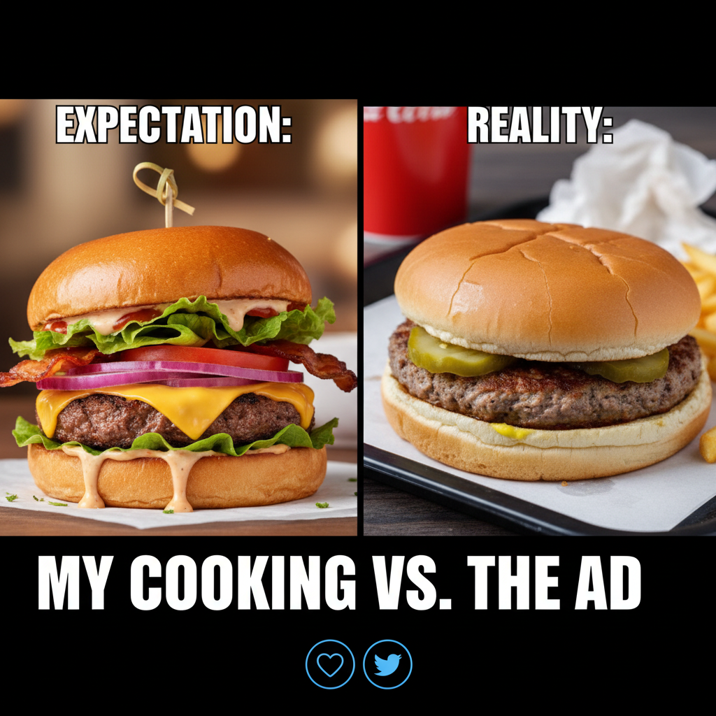 Ordered a gourmet burger, got a sad patty in a bun. My food delivery app owes me therapy.