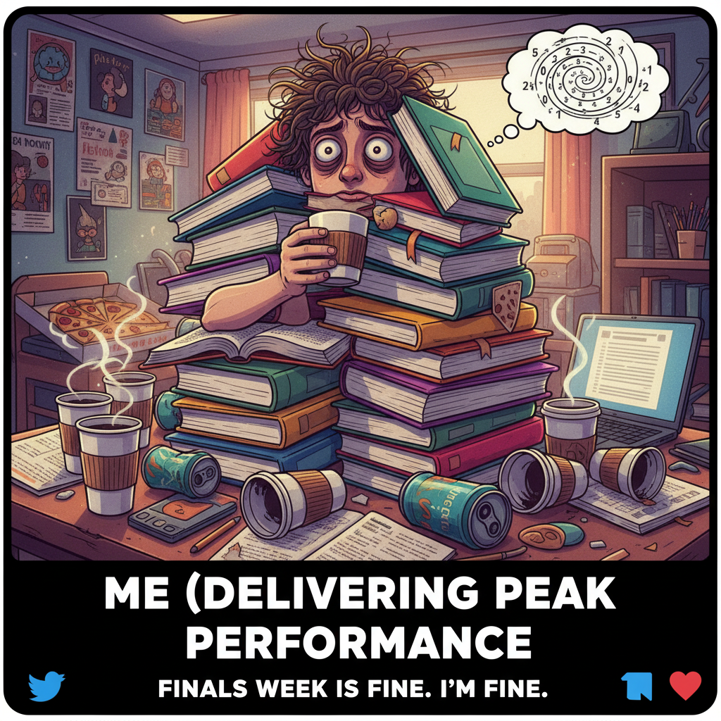 Exam season is just me trying to remember what I learned in September. Wish me luck.