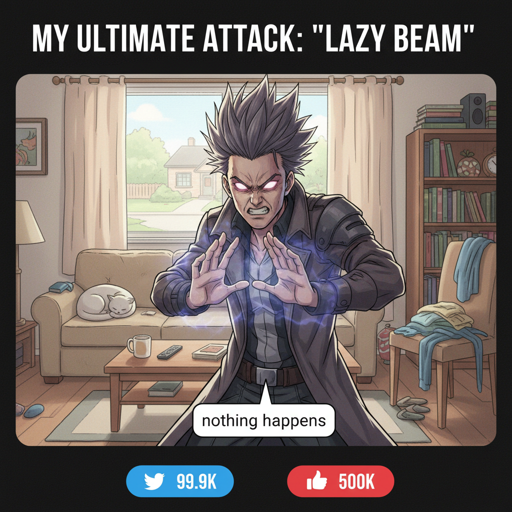 Me trying to use my anime protagonist powers to summon a coffee in real life. Still waiting.