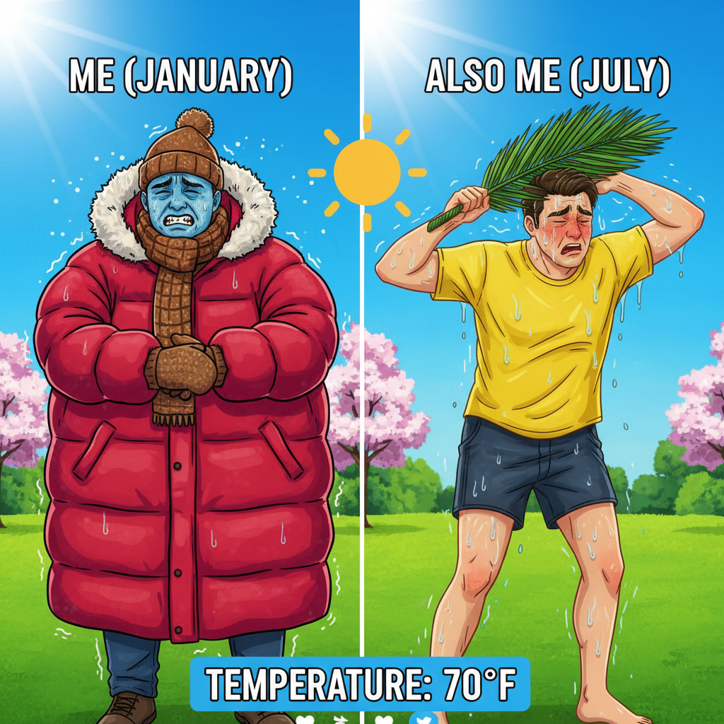 It's 70 degrees and sunny. Someone in my city is still complaining it's 'too hot' or 'too cold.'