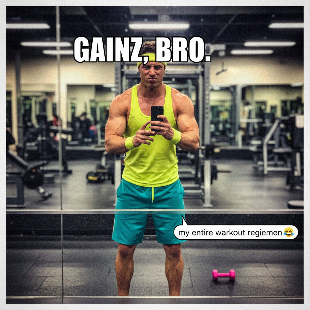 Went to the gym. Did 3 reps. Took a selfie. Called it a day. #FitnessJourney