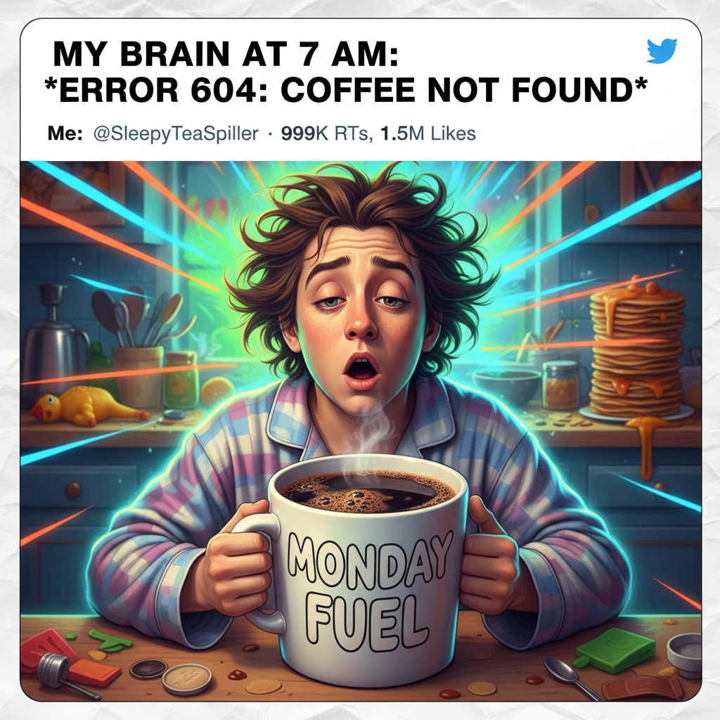 My Monday morning mood is 90% coffee, 10% existential dread. Send help. Or more coffee.