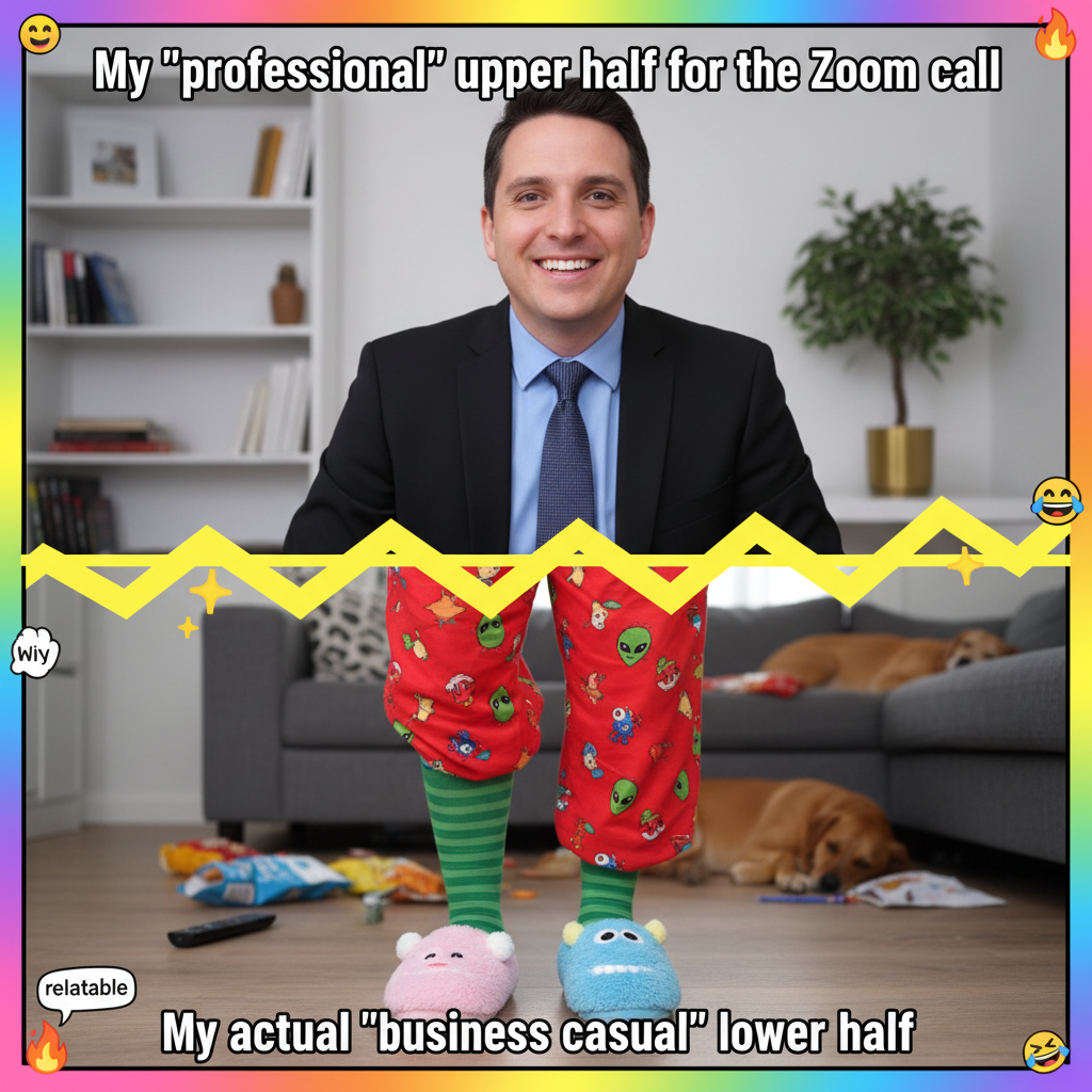 My 'work from home' outfit is a business top and pajama bottoms. Don't judge my professionalism.