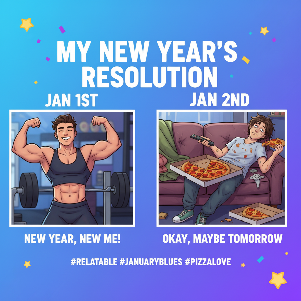 My New Year's Resolution: be more consistent. Me on Jan 2nd: *eats entire pizza*