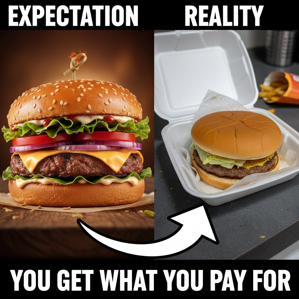 Ordered a gourmet burger, got a sad patty. My expectations vs. reality is a whole genre.