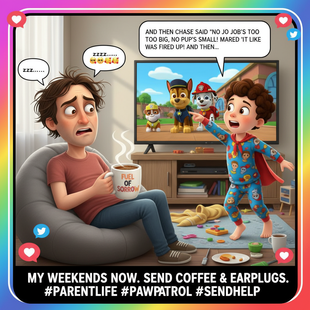 My toddler just explained the plot of Paw Patrol to me for 30 minutes. Send coffee and earplugs.