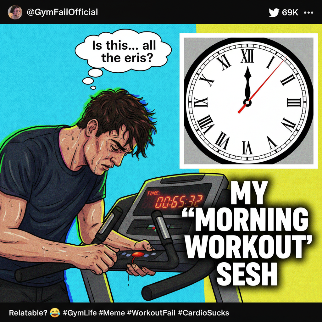 My gym routine: 5 mins warm-up, 1 min actual workout, 54 mins questioning my life choices.