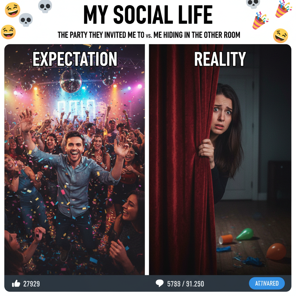 Extrovert: 'Let's go to that huge party!' Introvert: *already planning my escape route*