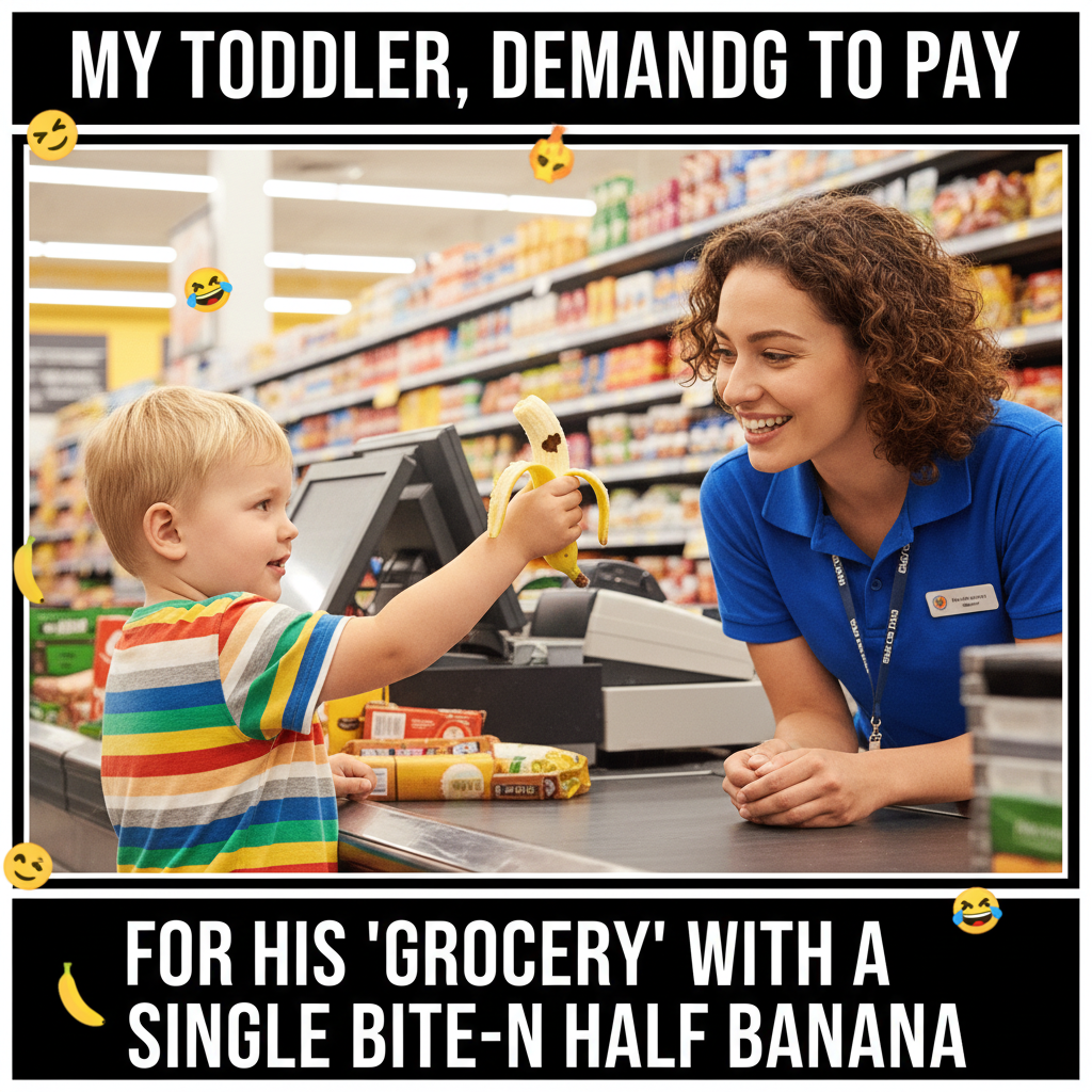 My toddler just tried to pay for groceries with a half-eaten banana. Send help.