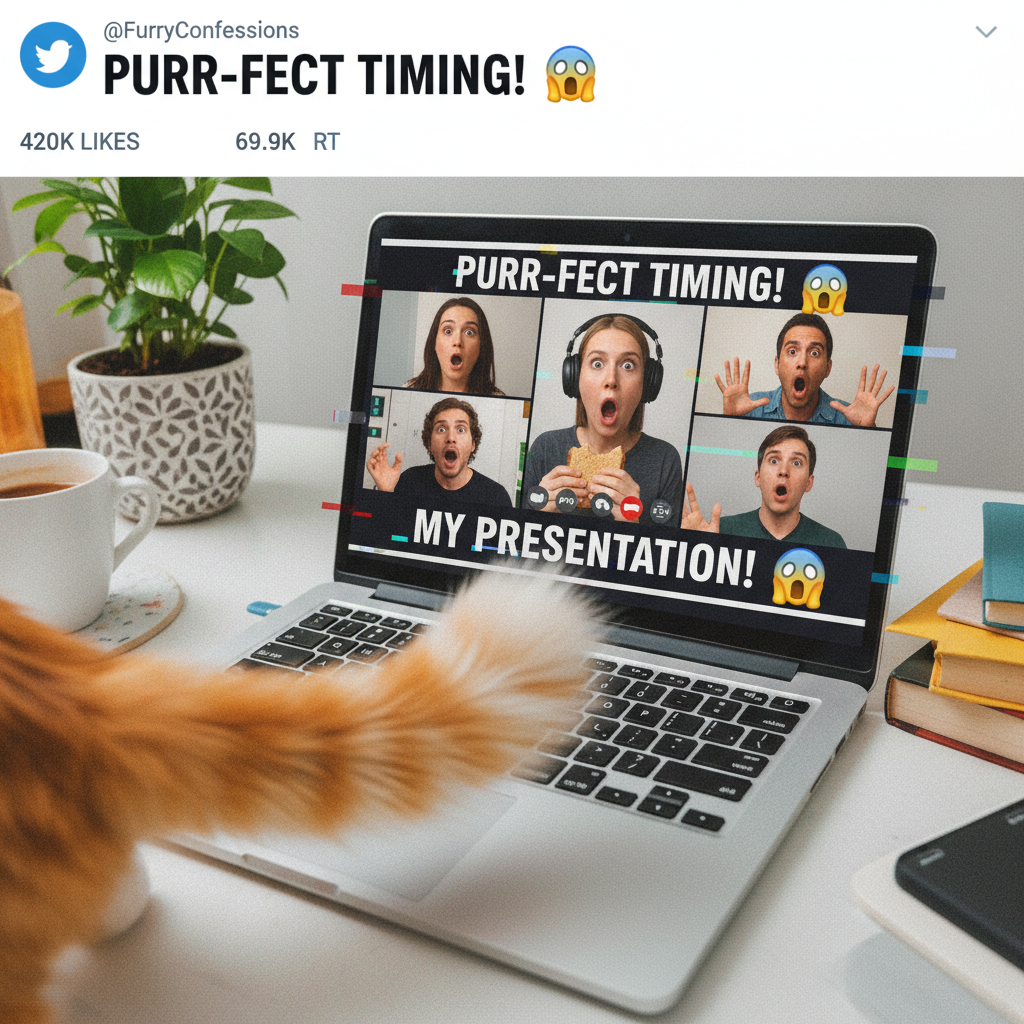 My cat just walked across my keyboard and shared my screen with 50 colleagues. 💀 #ZoomLife