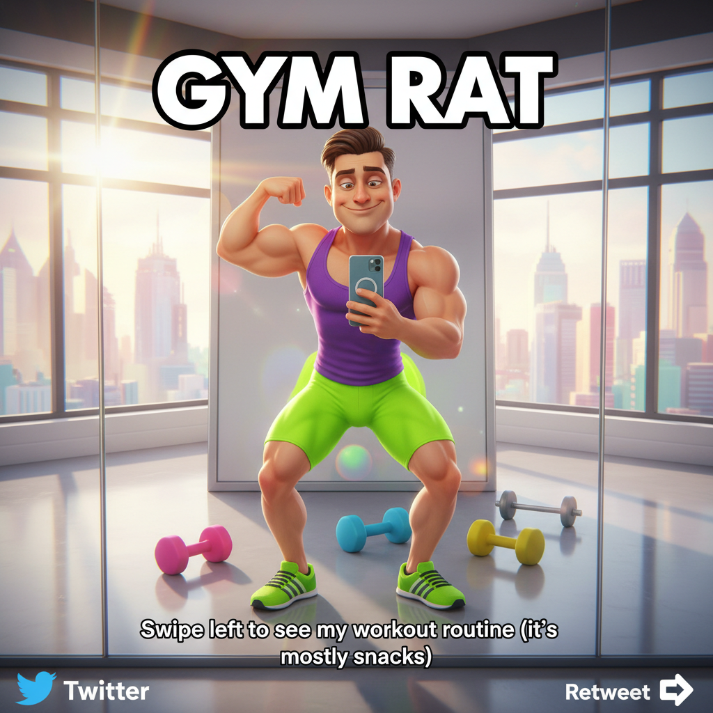 Went to the gym, did 3 reps, took 5 selfies. Peak performance. 💪 #GymHumor