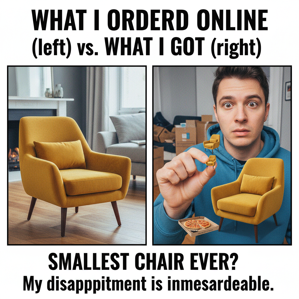 That moment you realize your 'bargain' online purchase is actually doll-sized. 🫠 #OnlineShopping