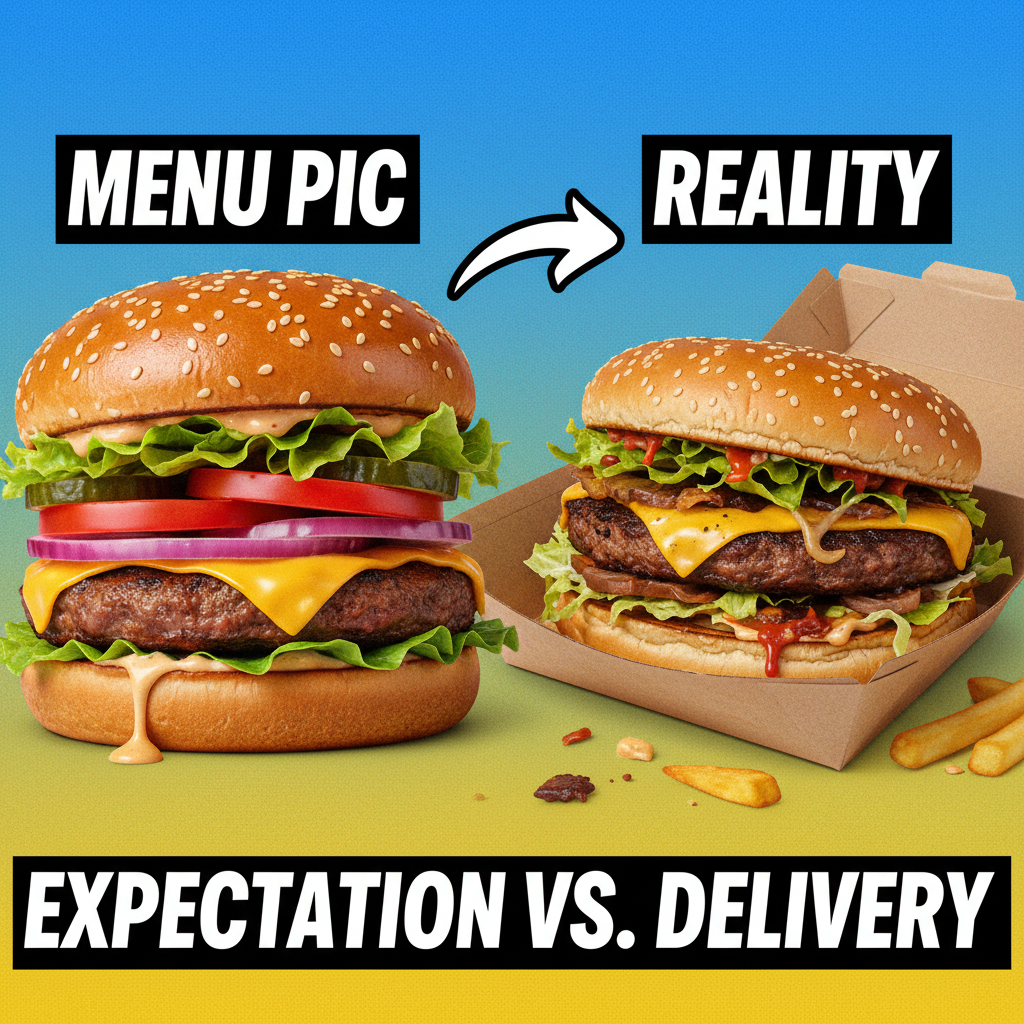 Ordered a gourmet burger, got two buns and a pickle. Expectations vs. Reality.