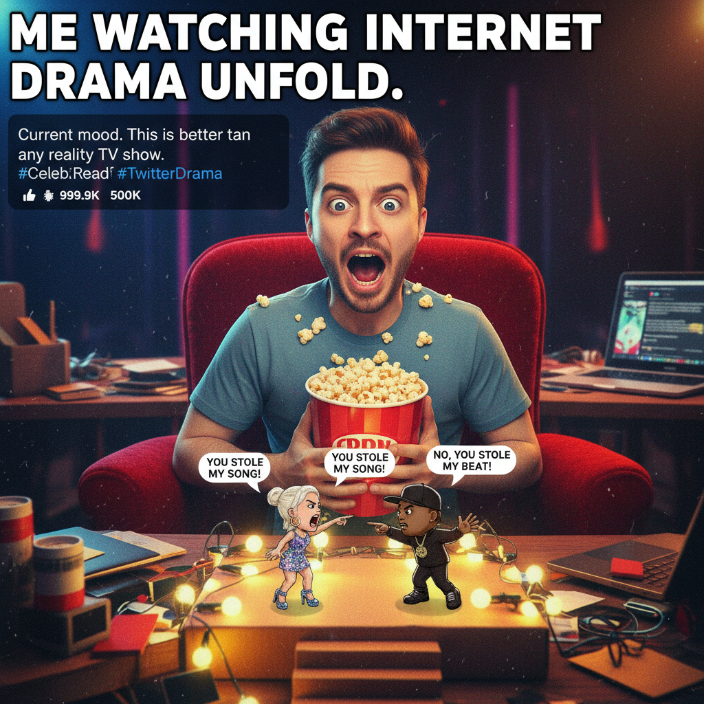 Me watching the latest celebrity drama unfold like it's a Shakespearean play.