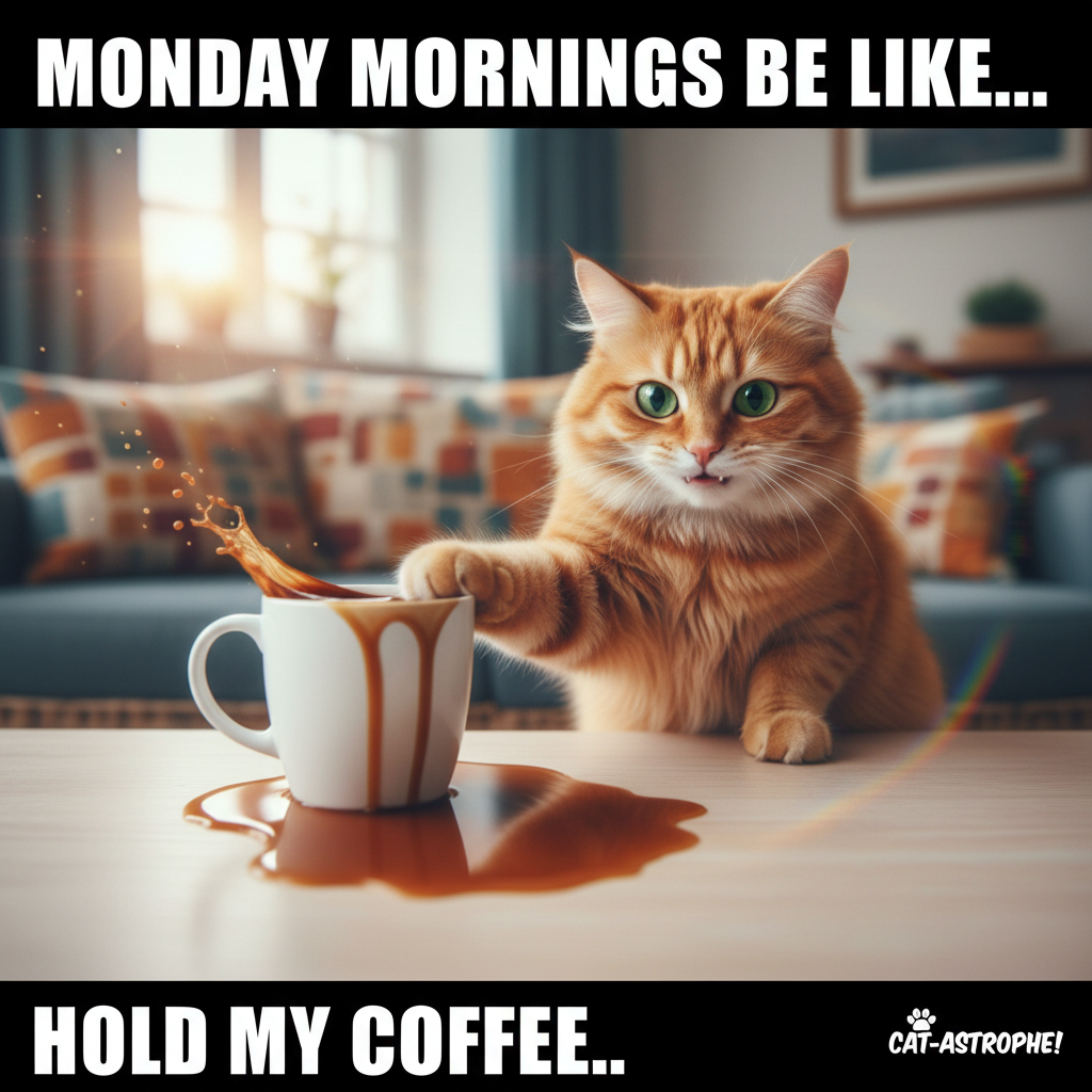 My cat just stared at me while slowly pushing my coffee cup off the table. Zero regrets.