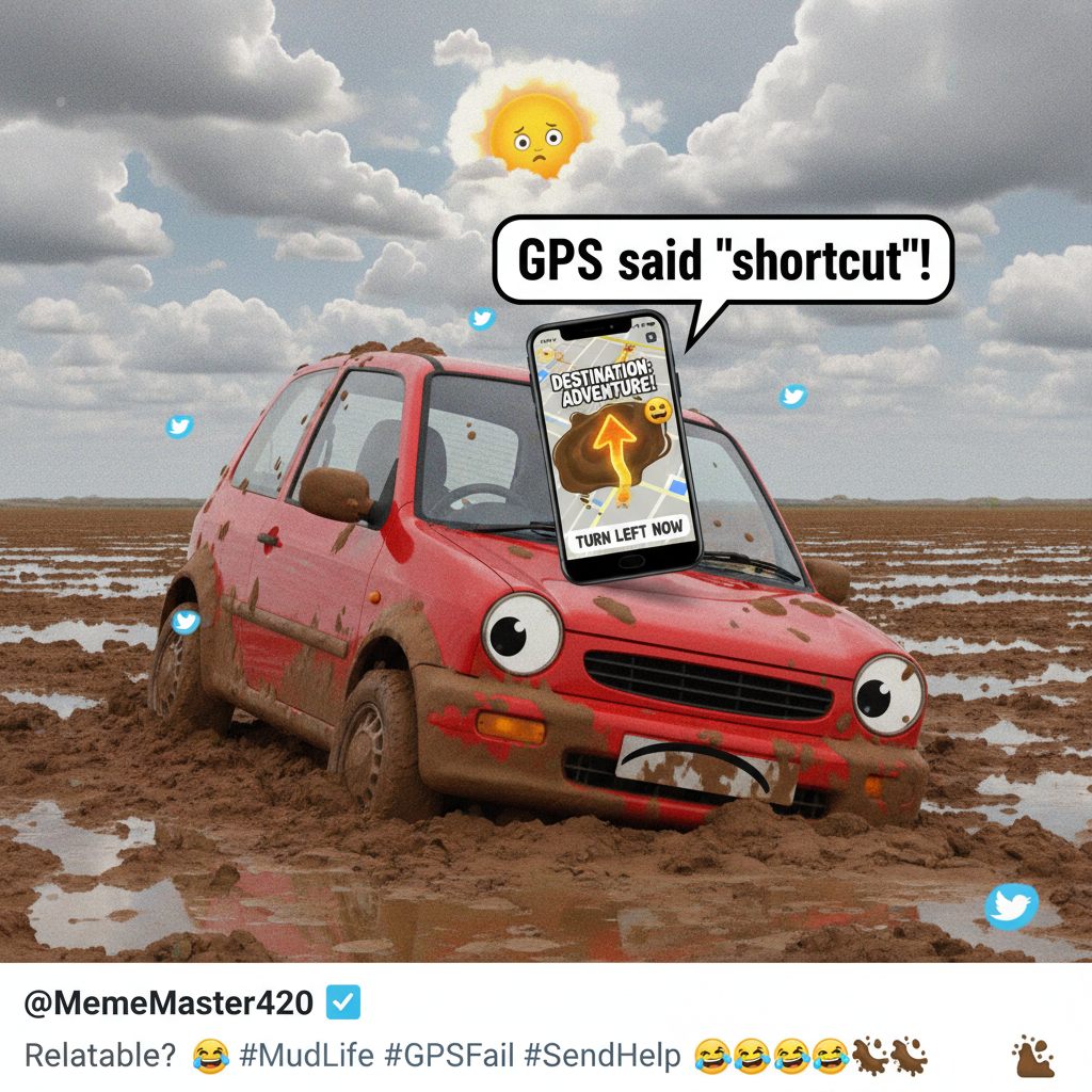 GPS: 'Recalculating.' Me: *driving into a field* 'I trusted you!'