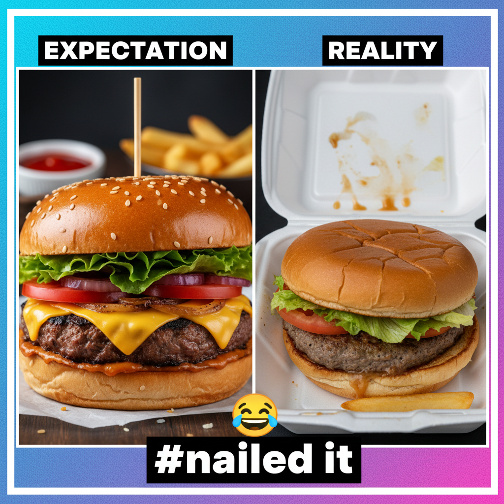 Ordered a gourmet burger, got a sad patty in a box. My disappointment is immeasurable.