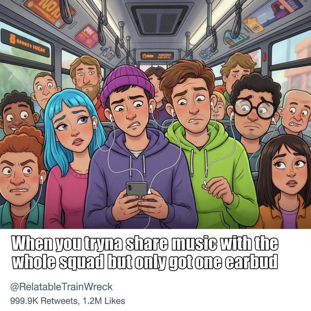 Public transport is just a social experiment to see how many strangers can share one earbud.