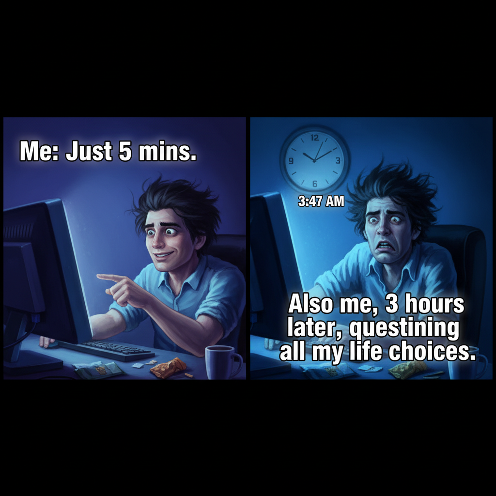 When your 'quick 5-minute break' turns into an existential crisis and 3 hours of scrolling