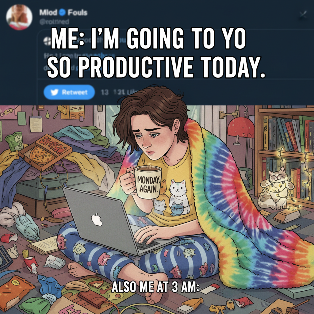 My 'work from home' uniform is 80% pajamas, 20% existential dread. Productivity: 📈