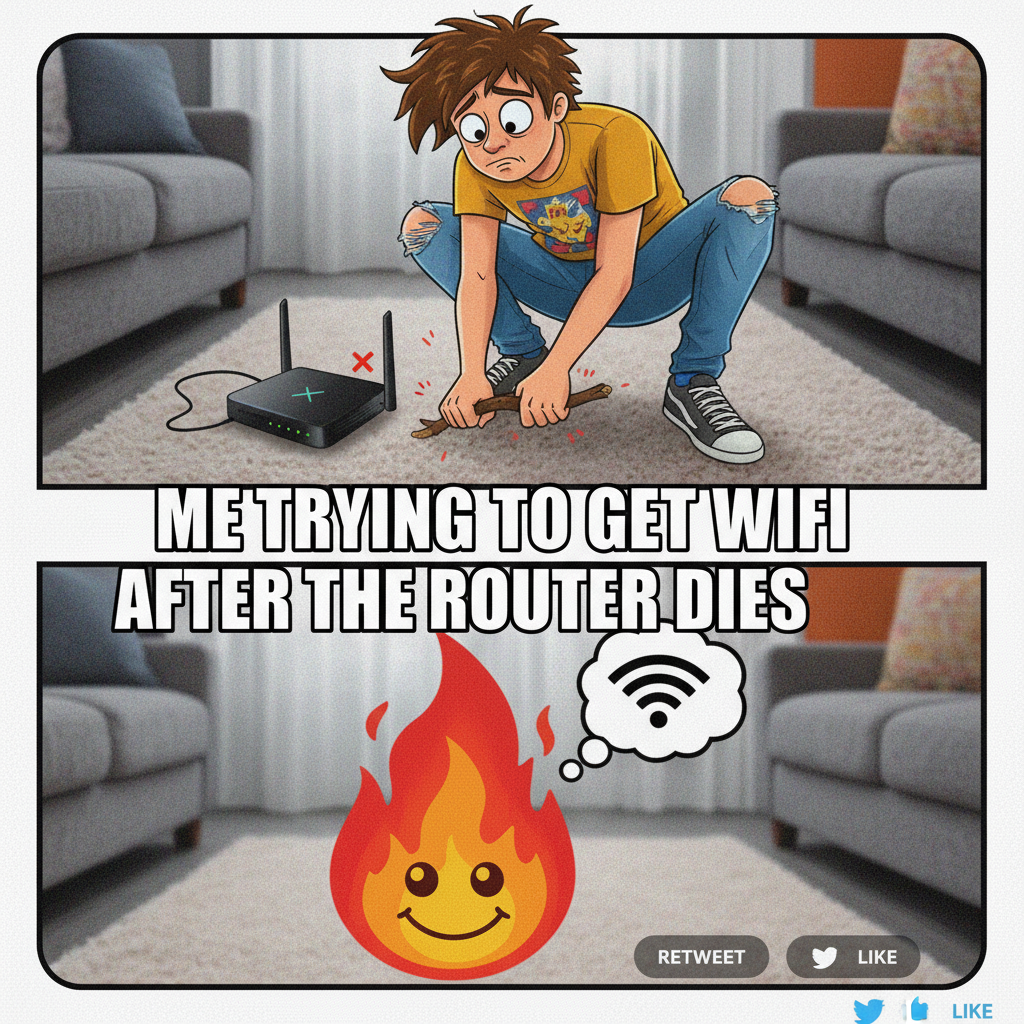 Wifi goes out for 5 mins and suddenly I'm a caveman trying to restart civilization.