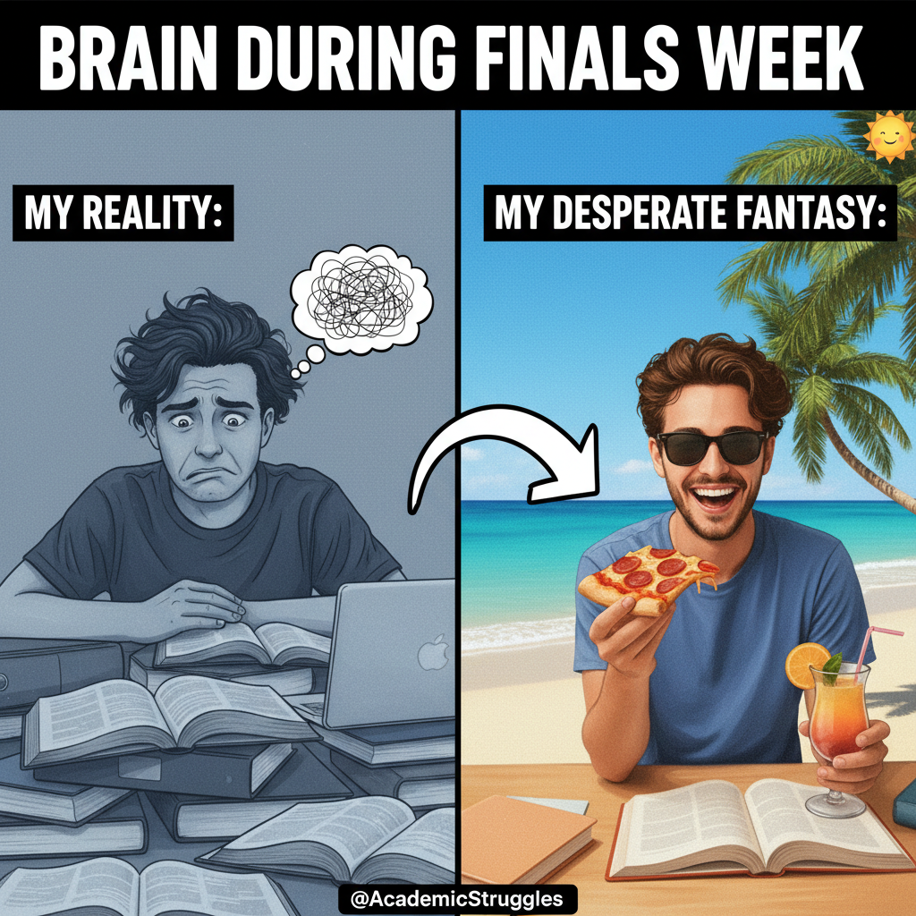 Me trying to study for exams vs. me thinking about literally anything else. Send help.